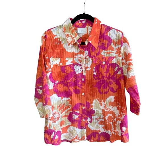 Alfred Dunner Colorful Tropical Beachy Floral Button Front Shirt Size 14 - Picture 8 of 8